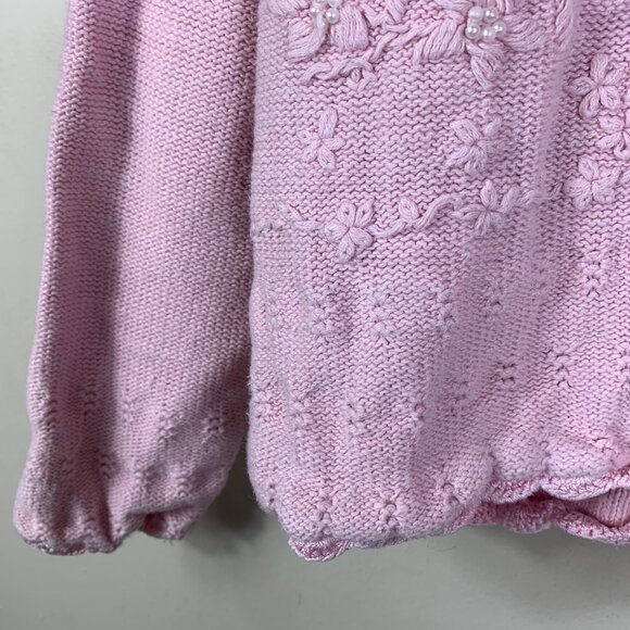 Vintage Cascade Classics Cottagecore Pastel Pink Pearl Embellished Knit Cardigan - Picture 3 of 6
